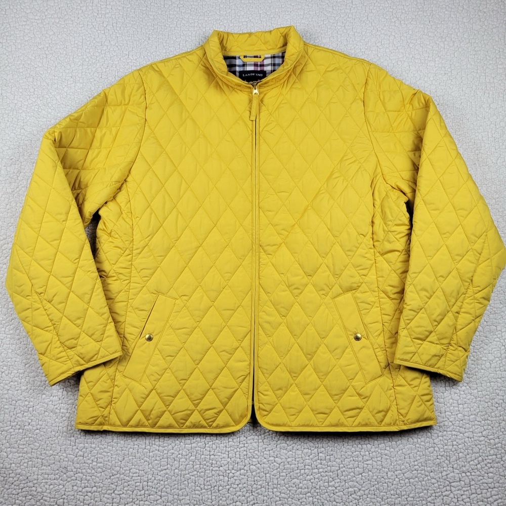 Lands End Quilted Jacket Womens XL 18-20 Yellow Water Resistant Lightweight
